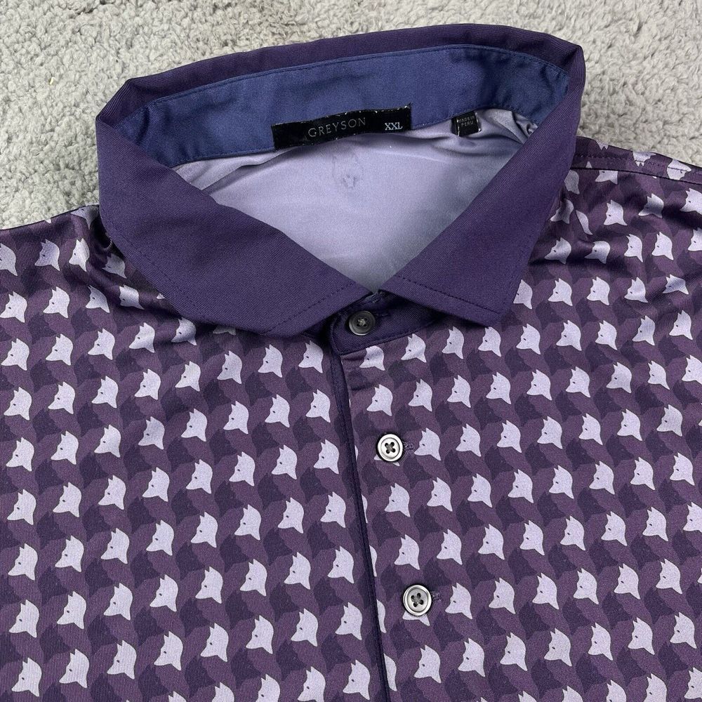 Greyson Golf Shirt Polo Wolf Whisperer Print Casual Performance Purple XXL